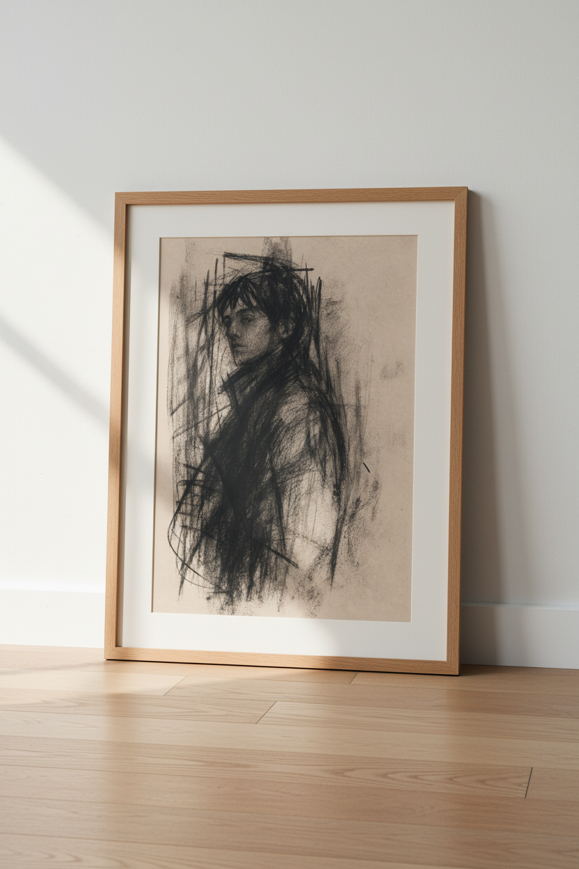 Sketch Portrait Wall Art Print | Living Room Decor | Monochrome Poster