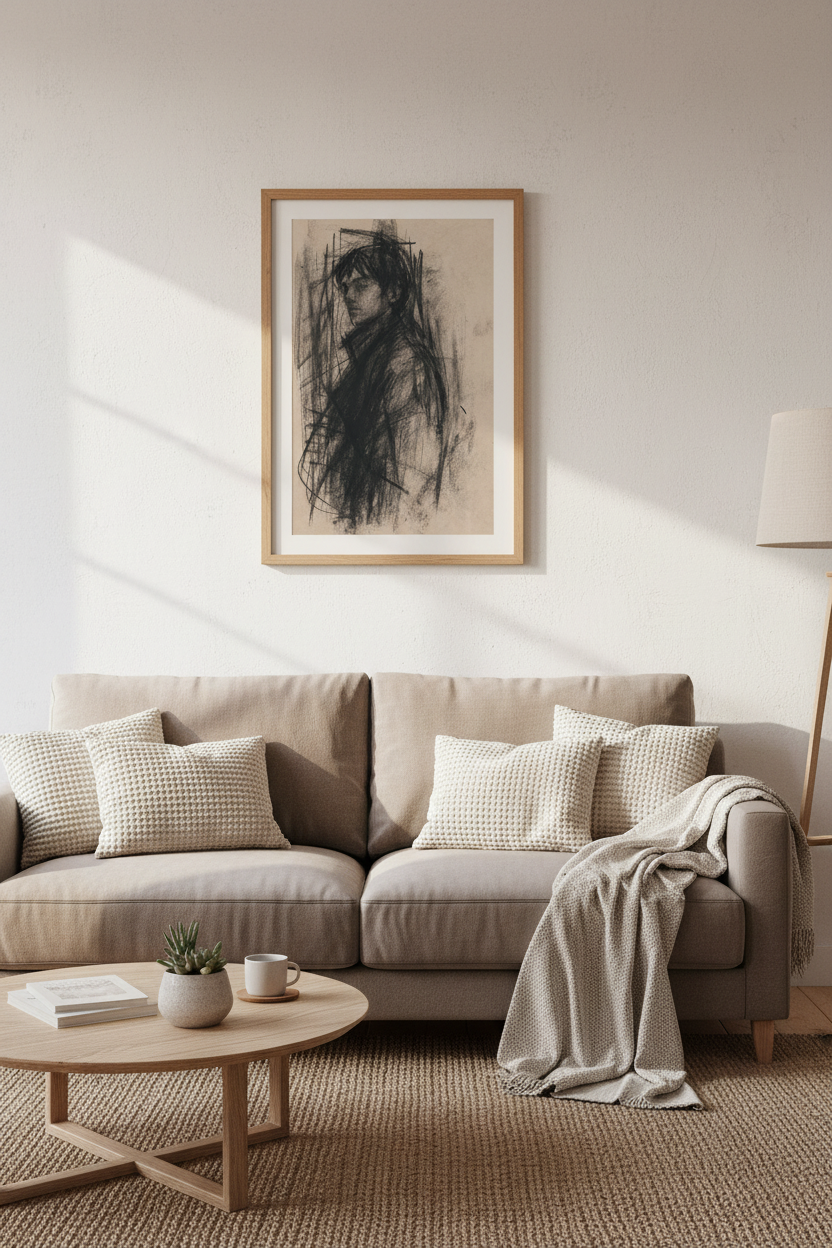 Sketch Portrait Wall Art Print | Living Room Decor | Monochrome Poster