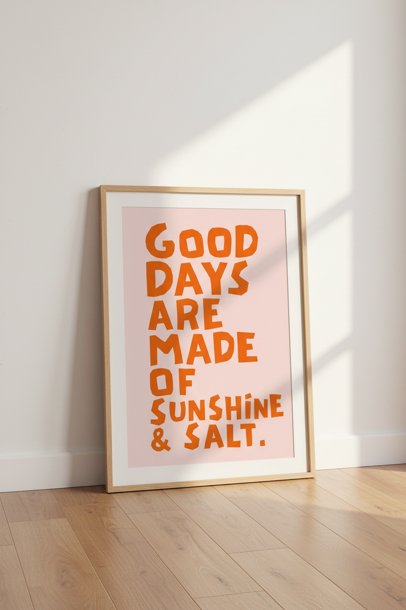 Sunshine Wall Art | Bright Orange Typography, Coastal Decor