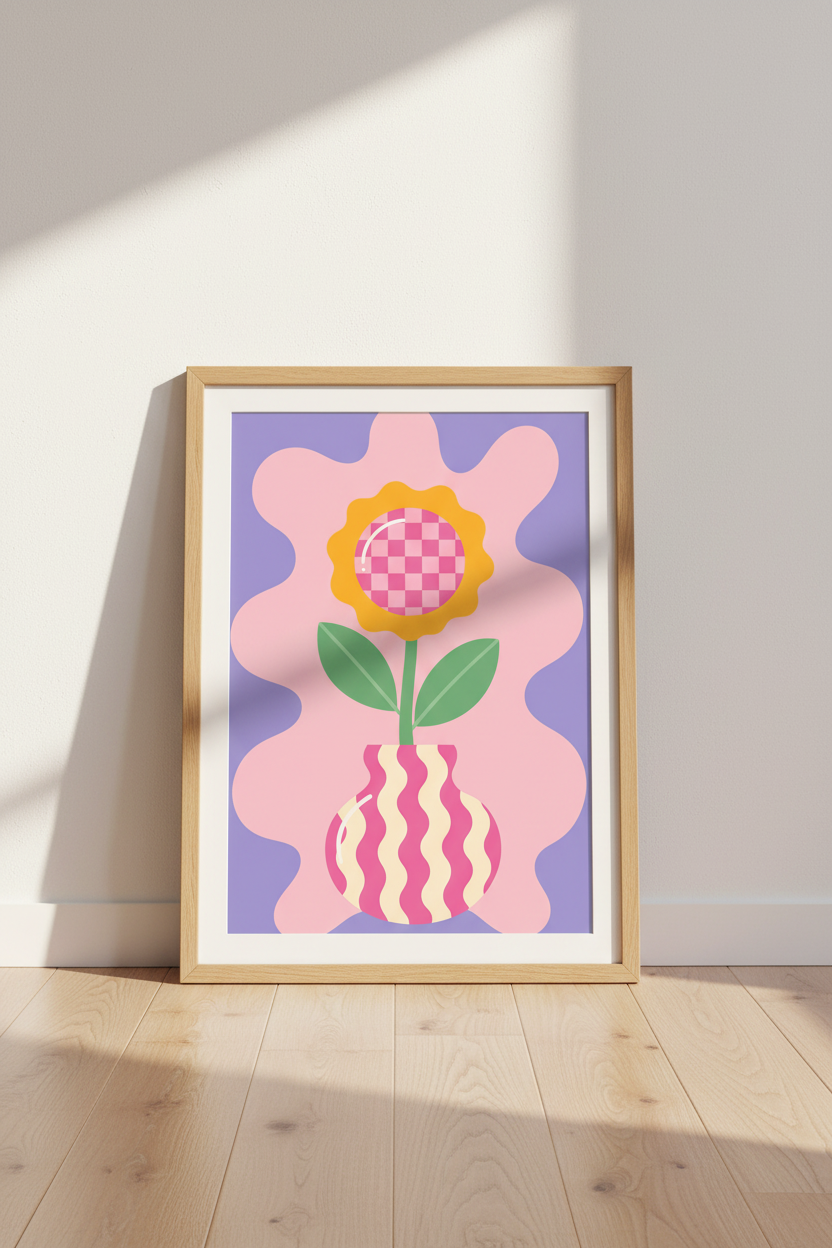 Danish Pastel Wall Art Print | Y2K Flower Aesthetic Poster | Pink &amp; Purple Dorm Decor