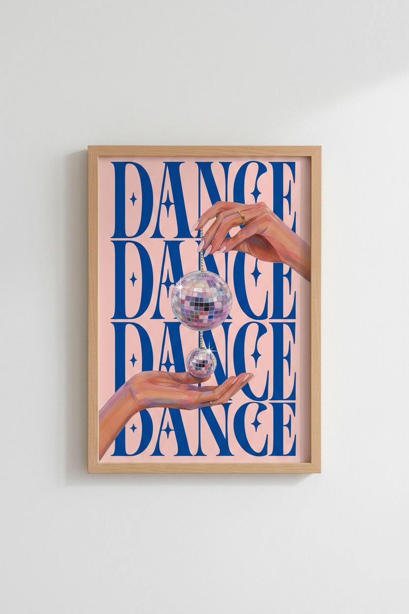 Disco Ball Wall Art Print | Retro Pink &amp; Blue Aesthetic, Trendy Dorm Room Decor