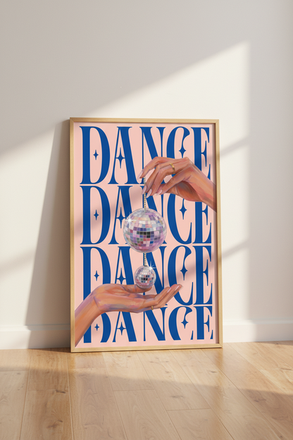 Disco Ball Wall Art Print | Retro Pink &amp; Blue Aesthetic, Trendy Dorm Room Decor