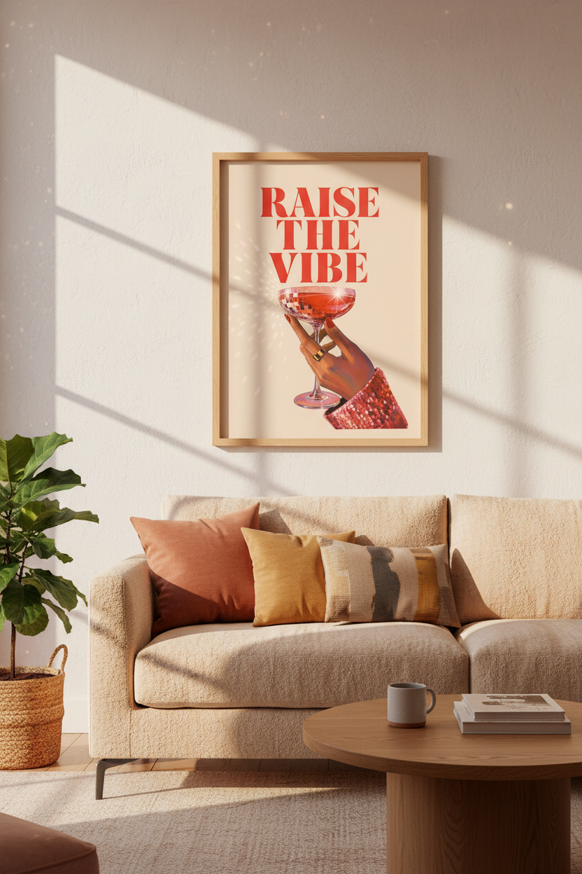 Retro Disco Wall Art Print | Red Bar Cart Decor | Modern Aesthetic Poster