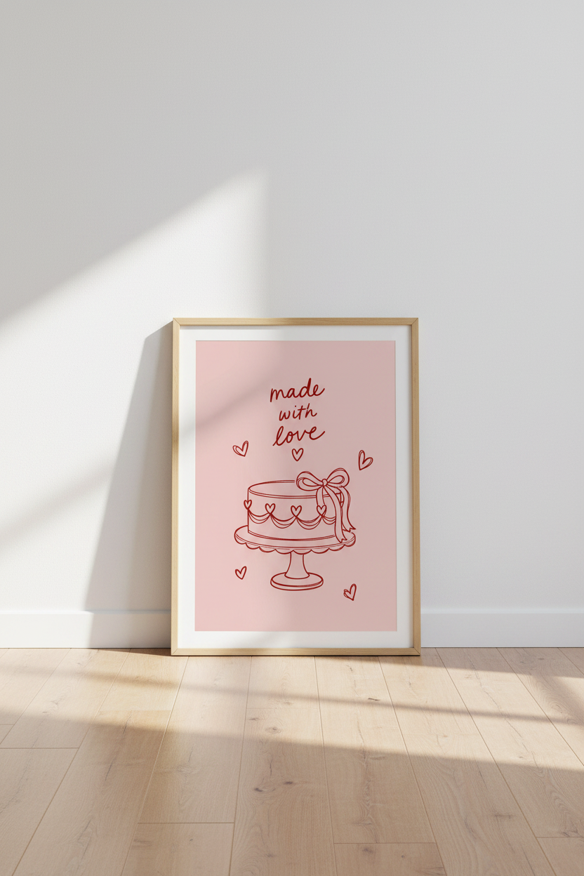 Pink Cake Wall Art Print | Kitchen Decor | Coquette Aesthetic Poster