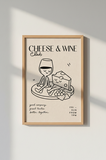 Cheese and Wine Club Wall Art Print | Kitchen Dining Decor | Minimalist Poster