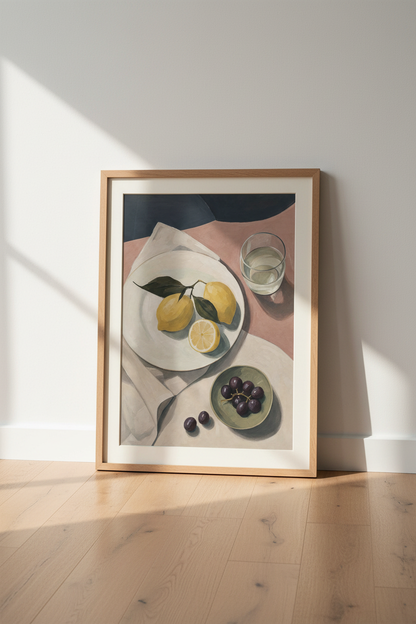 Still Life Fruit Wall Art | Lemon &amp; Grapes Print, Kitchen &amp; Dining Room Decor