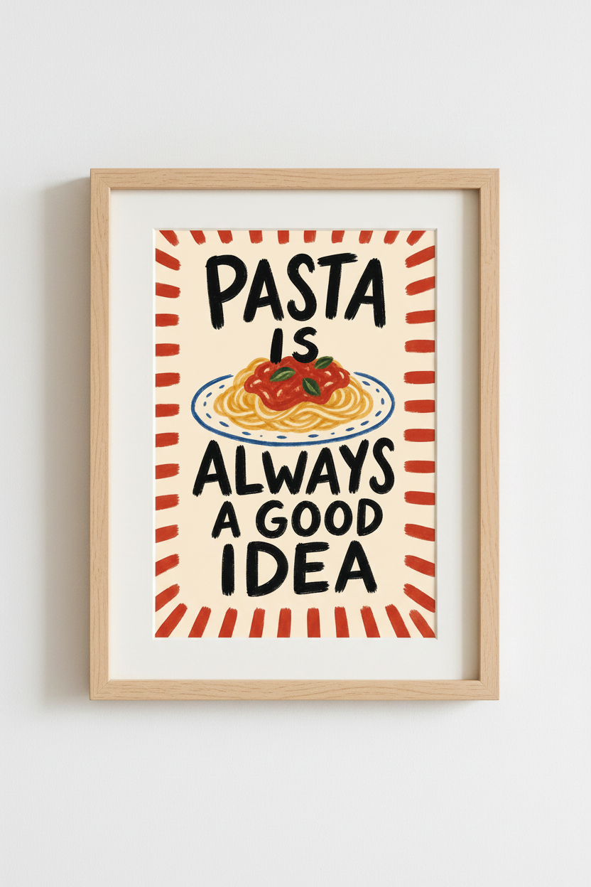 Pasta Wall Art Print | Kitchen Decor, Whimsical | Playful Poster