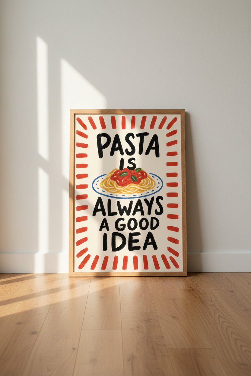 Pasta Wall Art Print | Kitchen Decor, Whimsical | Playful Poster
