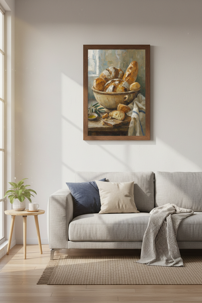 Artisan Bread Oil Painting | Rustic Kitchen Decor, Large Farmhouse Poster