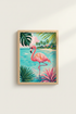 Flamingo Beach Poster | Tropical Pink Bird Art, Summer Vacation Aesthetic Decor
