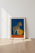 Zebra Wall Art Print | Navy & Gold Savanna Decor | Modern Textile Style Poster