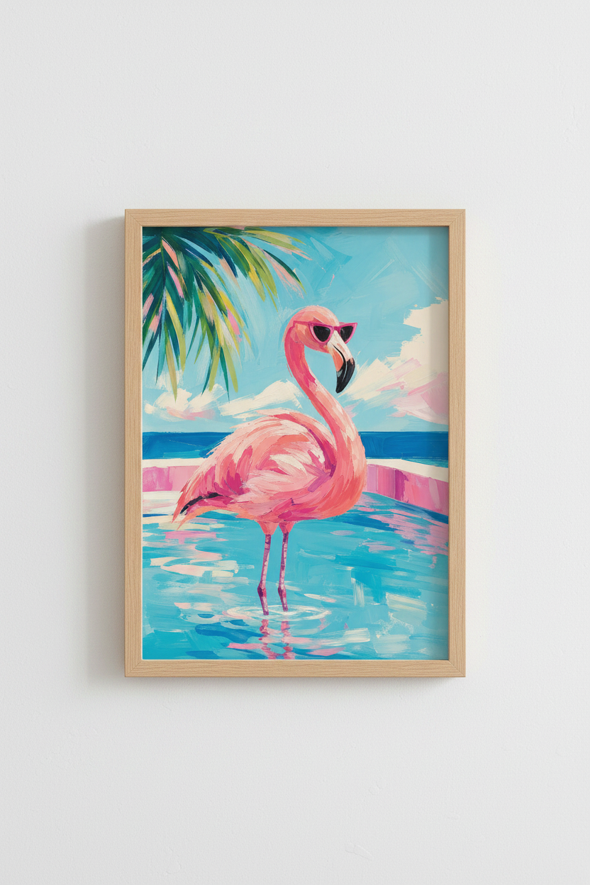 Flamingo Wall Art Print | Tropical Pool Decor | Preppy Pink Poster