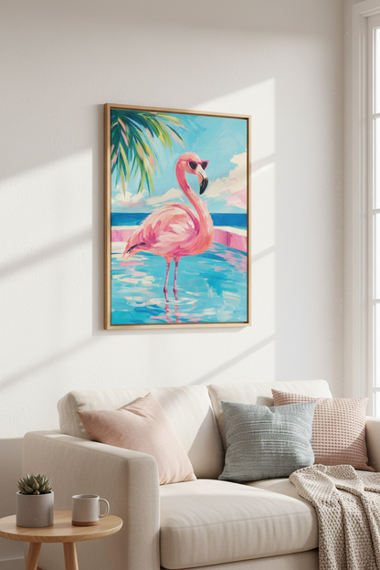 Flamingo Wall Art Print | Tropical Pool Decor | Preppy Pink Poster