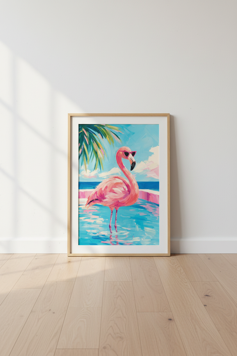 Flamingo Wall Art Print | Tropical Pool Decor | Preppy Pink Poster