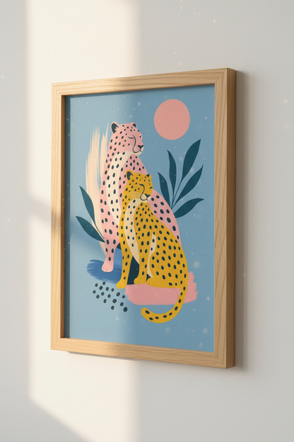 Abstract Leopard Duo Wall Art | Pink &amp; Yellow Modern Print, Eclectic Decor