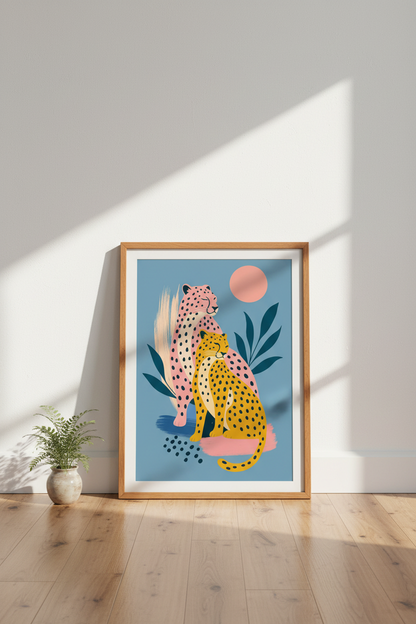 Abstract Leopard Duo Wall Art | Pink &amp; Yellow Modern Print, Eclectic Decor