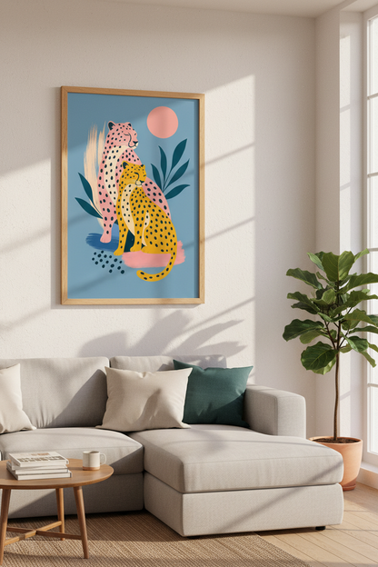 Abstract Leopard Duo Wall Art | Pink &amp; Yellow Modern Print, Eclectic Decor