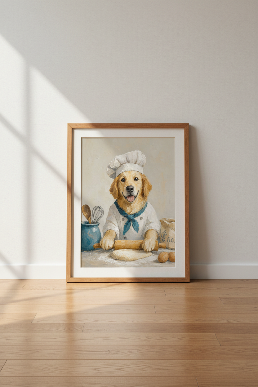 Golden Retriever Chef Wall Art | Whimsical Kitchen Decor | Dog Lover Poster Print