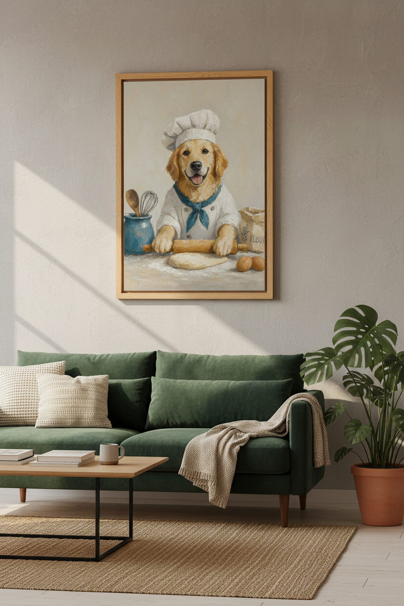 Golden Retriever Chef Wall Art | Whimsical Kitchen Decor | Dog Lover Poster Print
