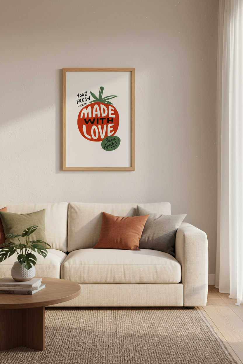 Tomato Kitchen Wall Art Print | Italian Food Poster, Red &amp; Cream Dining Decor