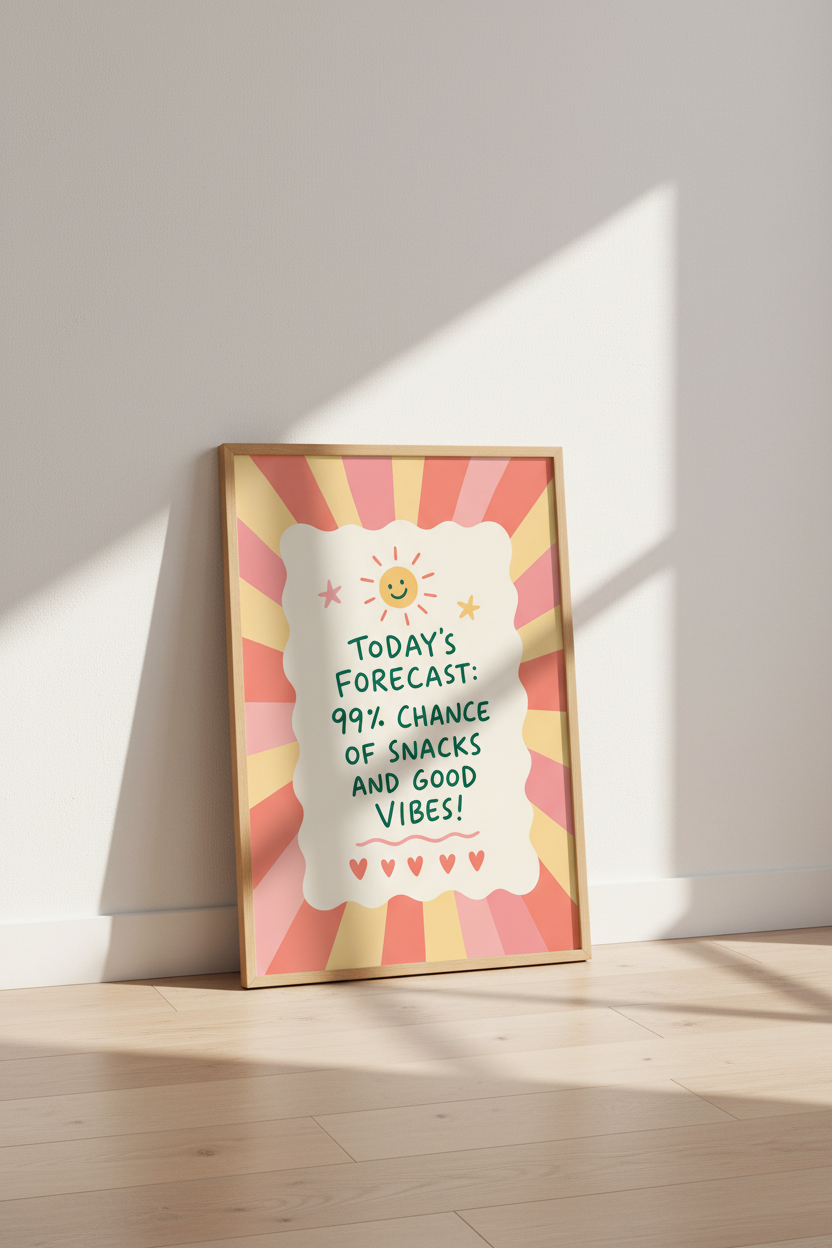 Retro Sunburst Good Vibes Wall Art | Colorful Kitchen Decor | Groovy Danish Pastel Poster
