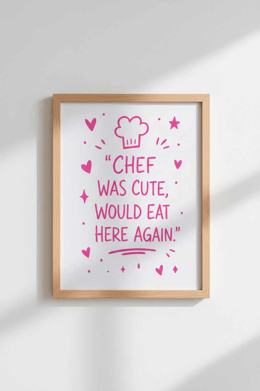 Pink Kitchen Wall Print | Funny Chef Quote, Eclectic Aesthetic Kitchen Decor