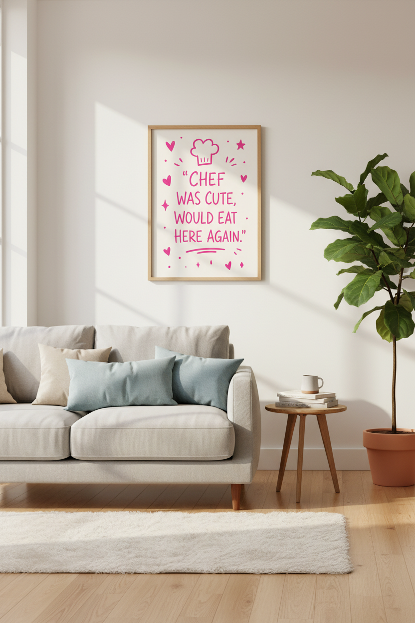 Pink Kitchen Wall Print | Funny Chef Quote, Eclectic Aesthetic Kitchen Decor