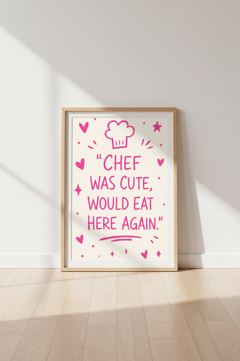 Pink Kitchen Wall Print | Funny Chef Quote, Eclectic Aesthetic Kitchen Decor