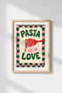 Retro Kitchen Poster | Pink and Green Pasta Wall Art Print | Fun Dining Room Decor