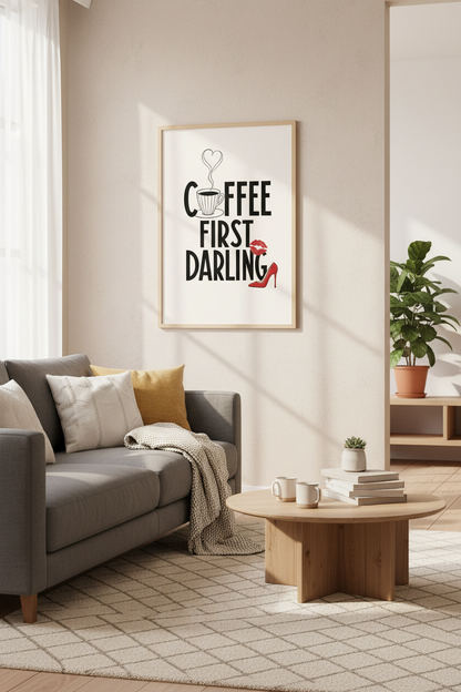 Coffee First Darling Wall Art | Chic Fashion Poster, Bedroom &amp; Office Decor