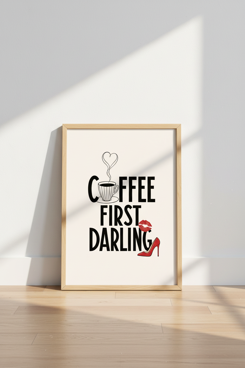 Coffee First Darling Wall Art | Chic Fashion Poster, Bedroom &amp; Office Decor
