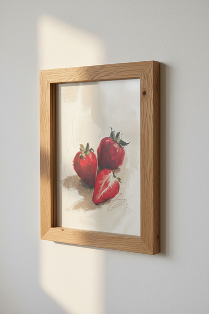 Strawberry Fruit Wall Art Print | Kitchen Decor | Painterly Red Berry Poster
