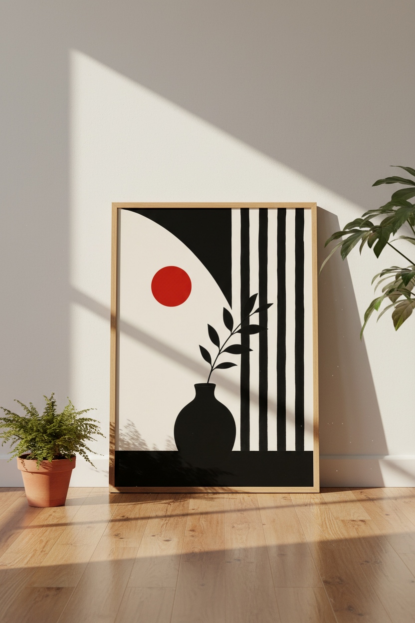 Abstract wall art | Minimalist monochrome vase poster, Living room decor