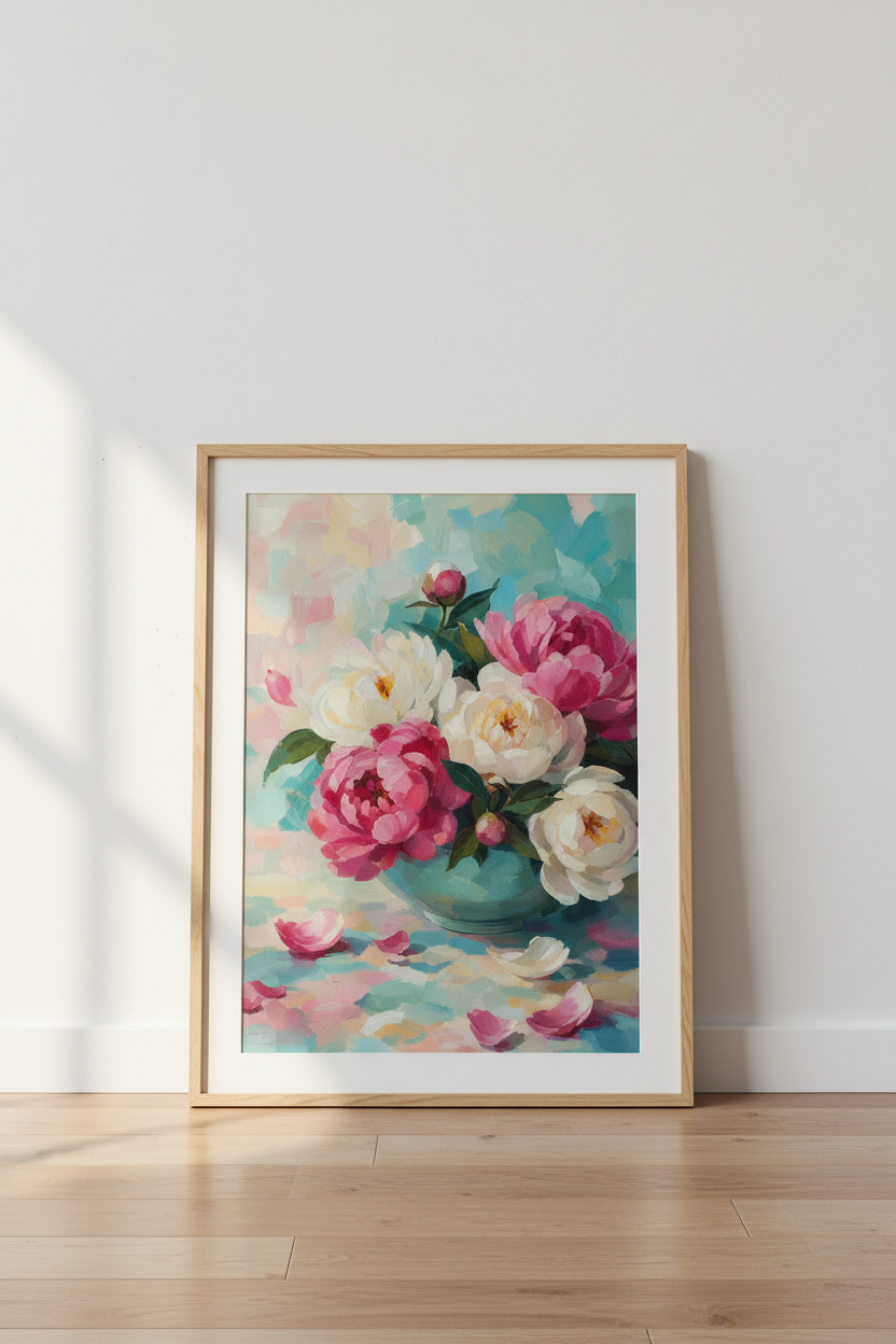 Peony Wall Art | Impressionist Floral, Living Room Decor