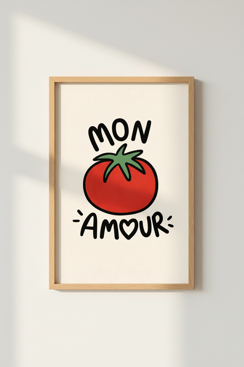 Mon Amour Tomato Wall Art Print | Red Kitchen Decor | French Aesthetic Poster