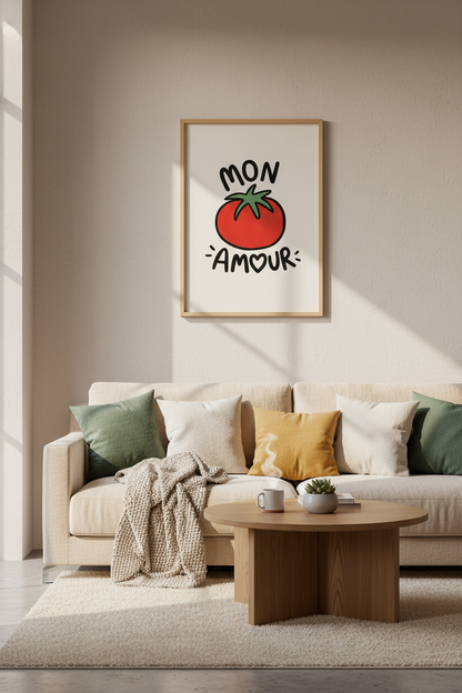 Mon Amour Tomato Wall Art Print | Red Kitchen Decor | French Aesthetic Poster