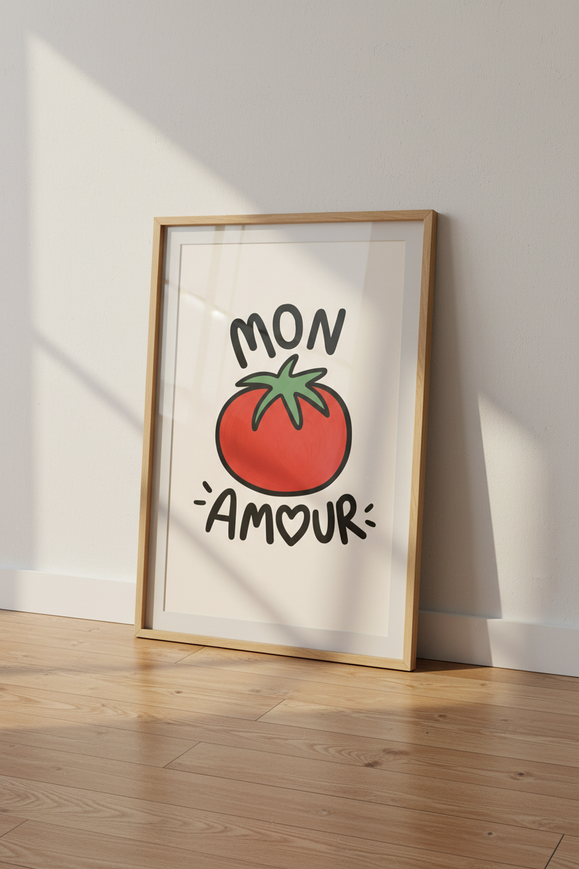 Mon Amour Tomato Wall Art Print | Red Kitchen Decor | French Aesthetic Poster