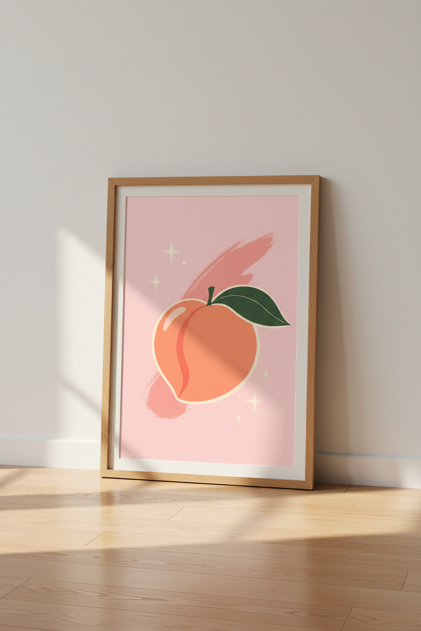 Pastel Peach Wall Art Print | Pink Kitchen Decor | Aesthetic Fruit Poster