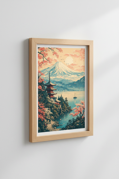 Mount Fuji | Ukiyo-e Cherry Blossom Art, Japanese Landscape Wall Decor