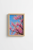 Pink Blossom Wall Art | Abstract Floral, Blue Tones | Living Room Decor