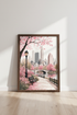 New York Central Park Cherry Blossom Art | Pink Cityscape Print, Pastel Bedroom Decor