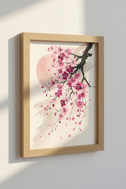 Cherry Blossom Japanese Wall Art | Pink Sakura Watercolor | Zen Bedroom Decor Poster