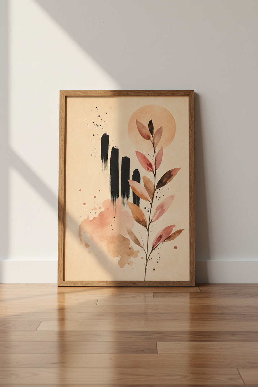 Boho Abstract Botanical Wall Art | Earthy Leaf Poster, Living Room Decor