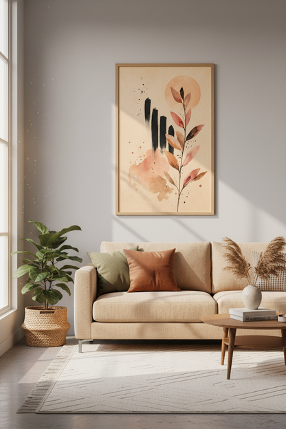 Boho Abstract Botanical Wall Art | Earthy Leaf Poster, Living Room Decor