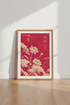 Japanese Lotus Flower Art | Red Gold Botanical Print, Zen Living Room Decor