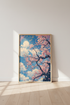 Cherry Blossom Moon Art | Pink Sakura Blue Sky Print | Japanese Style Decor