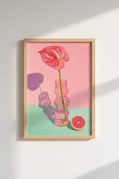 Pink Floral Still Life | Modern Tropical Flower Poster, Pastel Aesthetic Room Decor