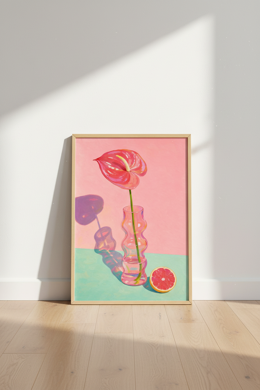 Pink Floral Still Life | Modern Tropical Flower Poster, Pastel Aesthetic Room Decor
