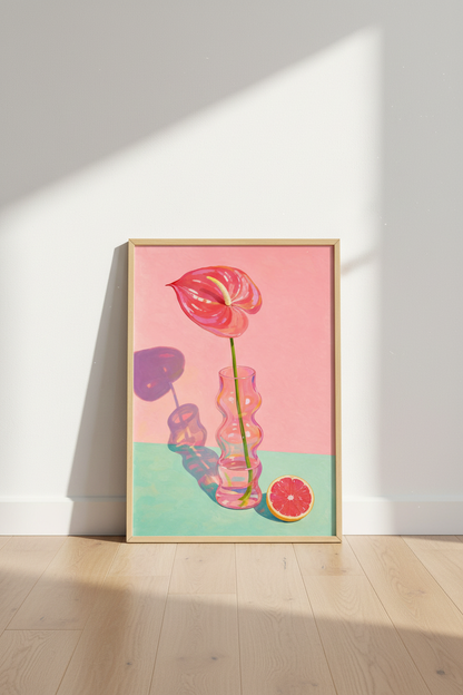 Pink Floral Still Life | Modern Tropical Flower Poster, Pastel Aesthetic Room Decor