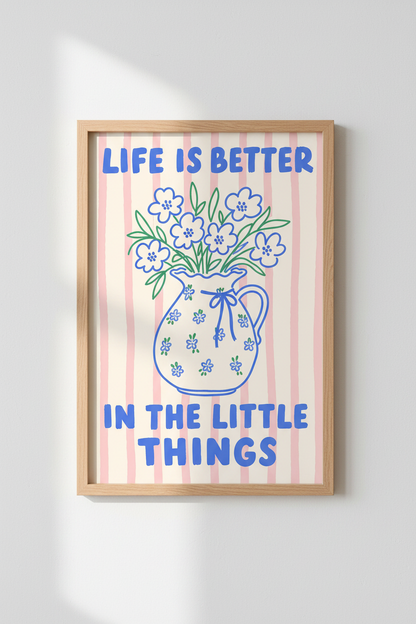 Floral Quote Wall Art Print | Pink Striped Poster, Danish Pastel Decor